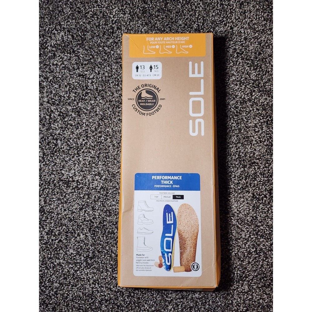 New SOLE Performance Thick Insoles Orthotic Shoe Inserts Men 13 Women 15 NIB